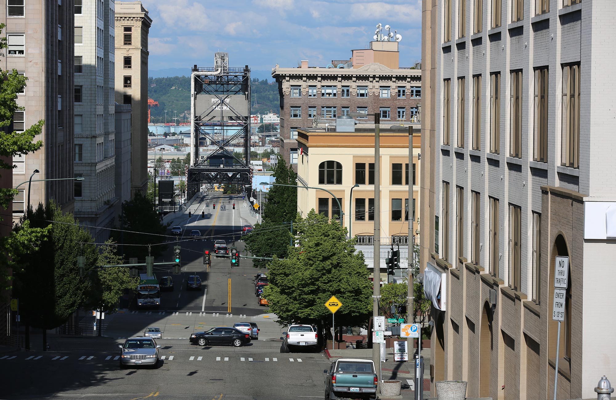 View of the East 11th Street Bridge from downtown Tacoma.