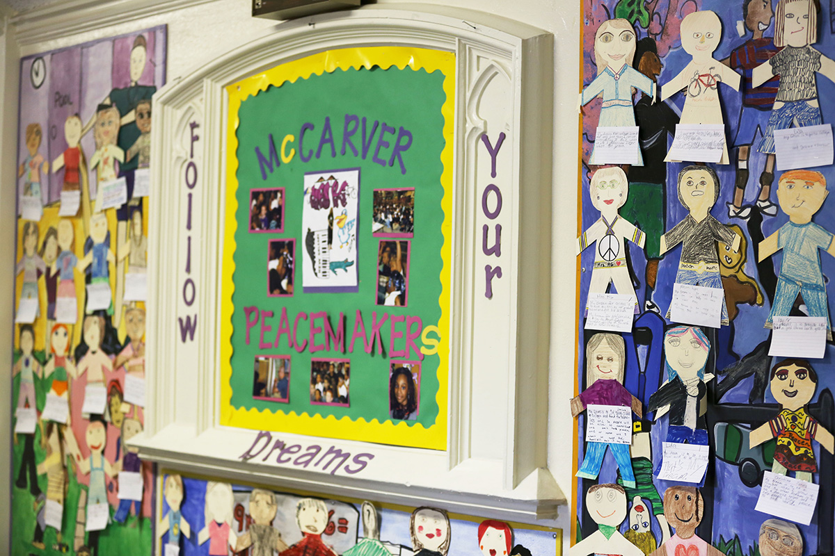 Student art in McCarver Elementary spotlights student self-portraits and goals.