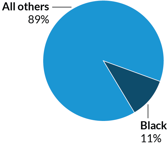 A pie chart showing that 11 percent of Pennsylvania residents are black, and 89 percent of Pennsylvanians fall within other racial and ethnic categories.