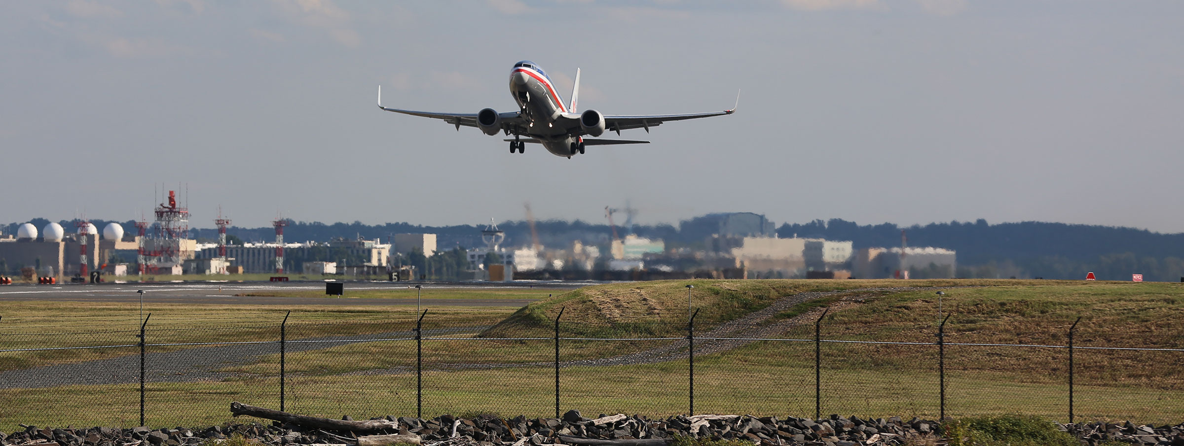an airplane takes off from Reagan National Aiport